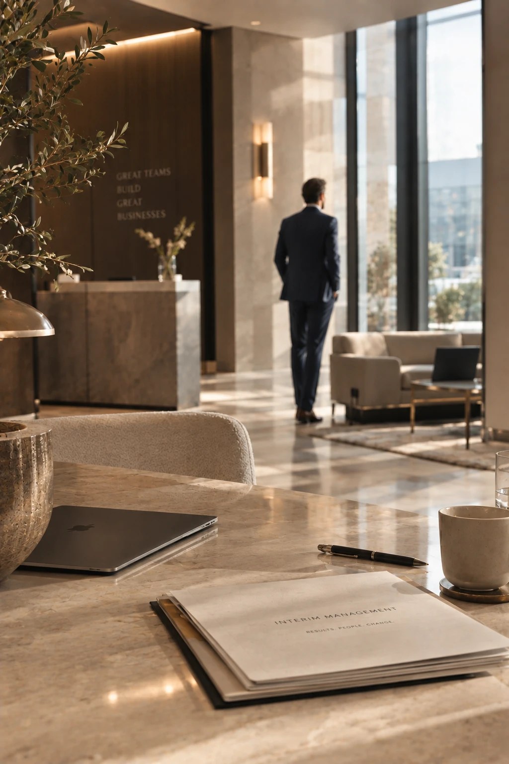 Dienst 05 · 1200×1500 · dossier en laptop in een bedrijfslobby